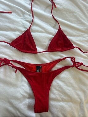 triangl swimwear Red Triangle String Bikini Set
